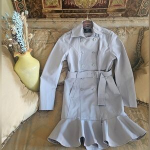 New York & Company Gray Ruffled Trench Coat